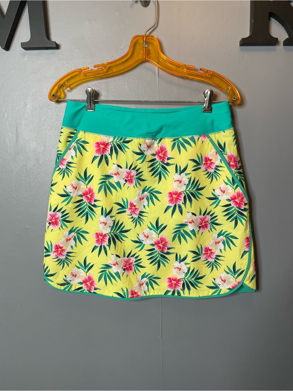 Lands End Women's Quick Dry Board Skort Swim Skirt Tropical Yellow & Pink size 6
